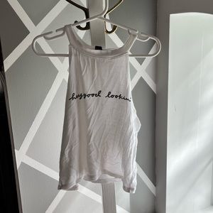 White flowy muscle shirt